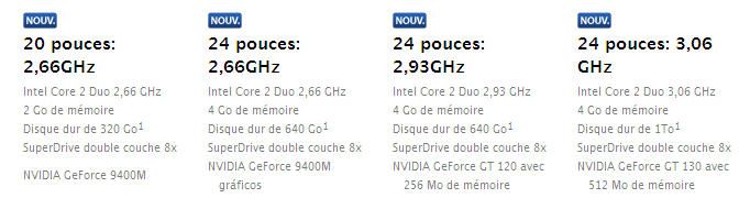 iMac (Mars 2009) modèles
