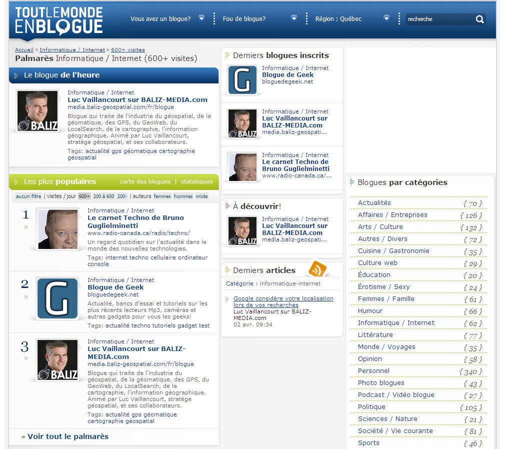 Tout le monde en blogue 2e place