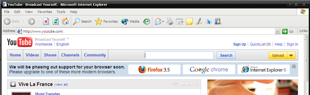 Youtube et IE6