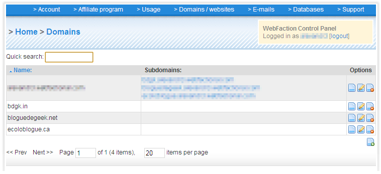 WebFaction - Control Panel (Domains)