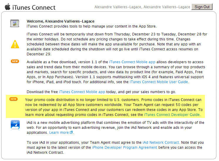 Les promo codes App Store, maintenant mondial!