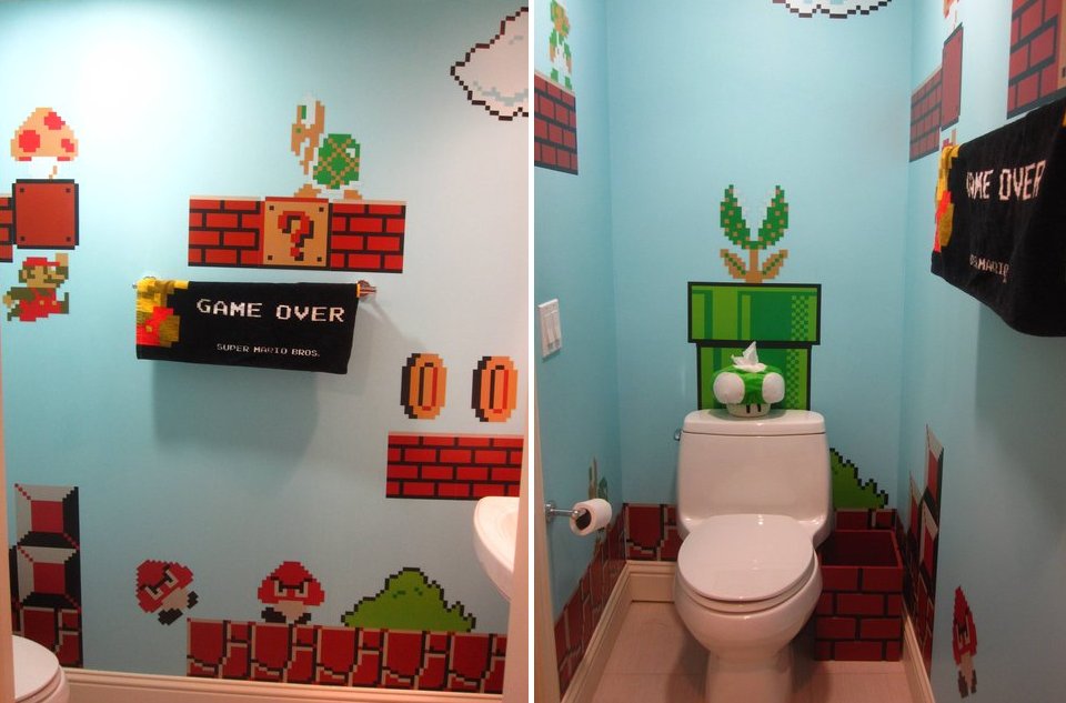 Une salle de bain sur le thème de Super Mario Bros.!