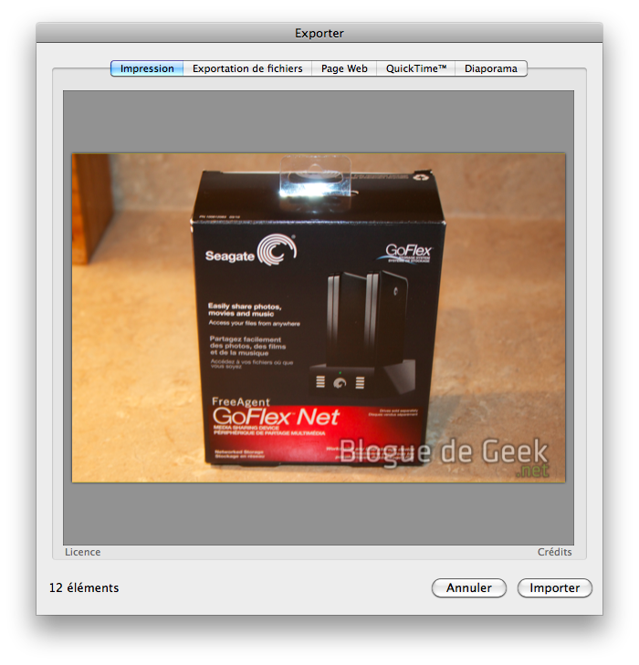 Impression pour iPhoto, plugiciel de Blue CrowBar [Test]