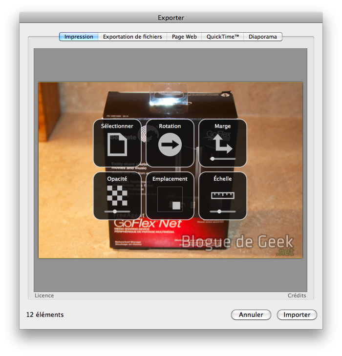 Impression pour iPhoto, plugiciel de Blue CrowBar [Test]