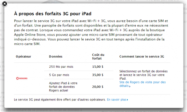 Apple forfait 3G pour iPad